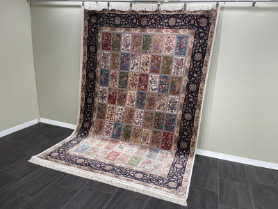 Four Season Silk Rug, Multi Colur , 100% Bamboo Silk Carpet, Size: Ft: 6.6 x 9.8 Feet ( 200X290 Cm ) - Oriental Silk Rugs