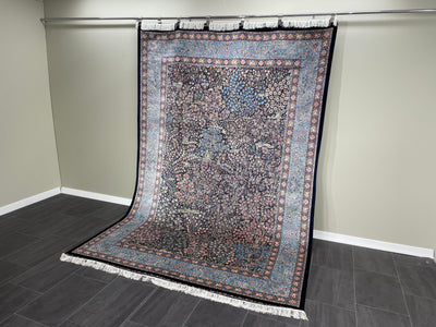 Tree Of Life Patterned Silk Rug, Navy Rug, 100% Bamboo Silk Carpet, Size: Ft: 6.6 x 9.8 Feet ( 200X300 Cm ) - Oriental Silk Rugs