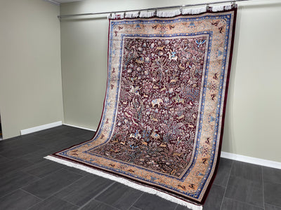 Animal Patterned Silk Rug, Red Rug, 100% Bamboo Silk Carpet, Size: Ft: 6.6 x 9.8 Feet ( 200X300 Cm ) - Oriental Silk Rugs