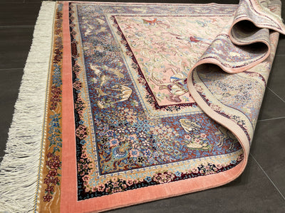Animal Patterned Silk Carpet, Pink Carpet, 100% Bamboo Silk, Size 3.9 x 5.9 Feet ( 120X180 Cm ) - Oriental Silk Rugs