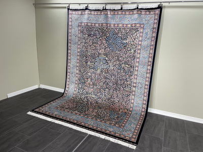 Tree Of Life Patterned Silk Rug, Navy Blue Rug, 100% Bamboo Silk Carpet, Size: Ft: 6.6 x 9.8 Feet ( 200X300 Cm ) - Oriental Silk Rugs