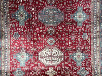 Ethnic Design Silk Rug, Red Rug, 100% Bamboo Silk, Size 5.2 x 7.5 Feet ( 160X230 Cm ) - Oriental Silk Rugs