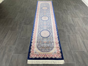 Classic Design Runner Silk Rug, Navy Blue Rug, 100% Bamboo Silk Carpet, Size: Ft: 2.6 x 9.8 Feet ( 80X300 Cm ) - Oriental Silk Rugs