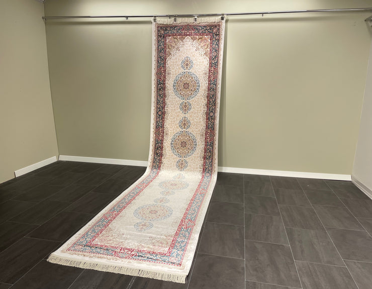 Turkish Carpet, Cream Rug, 100% Bamboo Silk Carpet, Size: Ft: 3.3 x 13.1 Feet ( 100X400 Cm ) - Oriental Silk Rugs