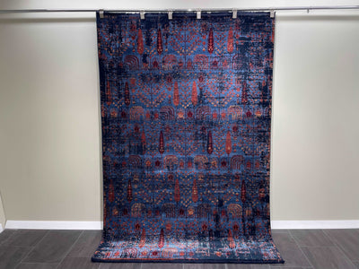 Ethnic Modern Design, Navy Blue Rug, Bamboo Silk & Acrylic Rug, Size: Ft: 5.2 x 7.5 Feet ( 160x230 Cm ) - Oriental Silk Rugs