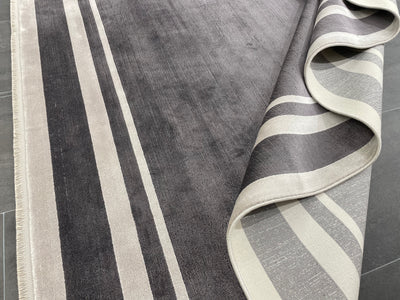 Turkish Modern Rug, Grey Rug, %60 Bamboo %40 Acrylic, Size: Ft: 5.2 x 7.5 Feet ( 160X230 Cm ) - Oriental Silk Rugs
