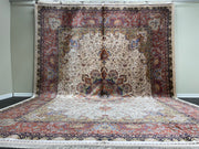 Classic Design Silk Rug, Cream Rug, 100% Bamboo Silk Carpet, Size: Ft: 9.8 x 13.1 Feet ( 300X400 Cm ) - Oriental Silk Rugs