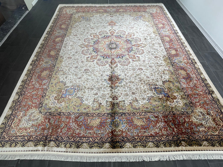 Classic Design Silk Rug, Cream Rug, 100% Bamboo Silk Carpet, Size: Ft: 9.8 x 13.1 Feet ( 300X400 Cm ) - Oriental Silk Rugs