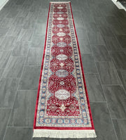 Ethnic Design Silk Rug, Red Rug, 100% Bamboo Silk Carpet, Size: Ft: 2.6 x 13.1 Feet ( 80X400 Cm ) - Oriental Silk Rugs