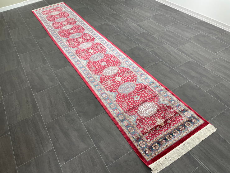 Ethnic Design Silk Rug, Red Rug, 100% Bamboo Silk Carpet, Size: Ft: 2.6 x 13.1 Feet ( 80X400 Cm ) - Oriental Silk Rugs