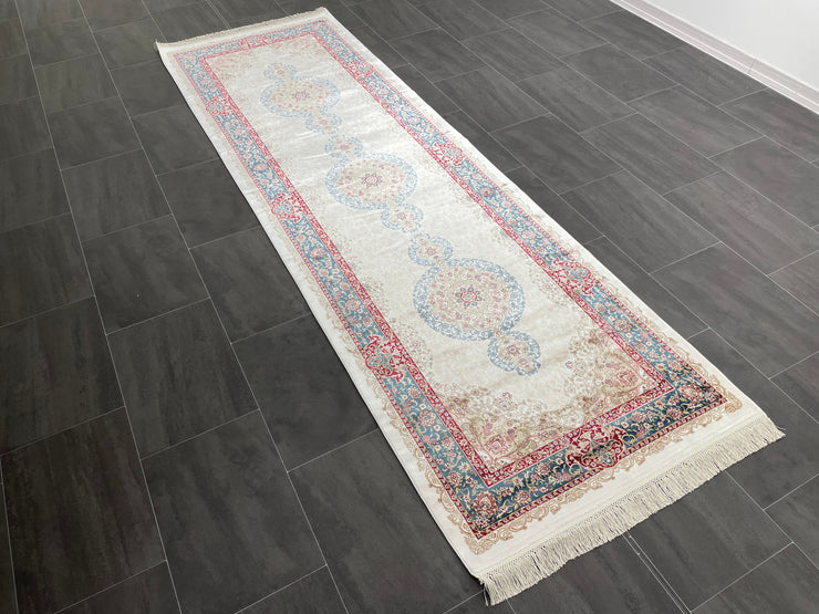 Classic Design Rug, Cream Rug, 100% Bamboo Silk Carpet, Size: Ft: 3.3 x 9.8 Feet ( 100X300 Cm ) - Oriental Silk Rugs