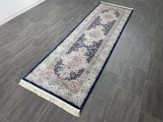 Turkish Entryway Silk Rug, Blue Rug, 100% Bamboo Silk Carpet, Size: Ft: 3.3 x 9.8 Feet ( 100X300 Cm ) - Oriental Silk Rugs