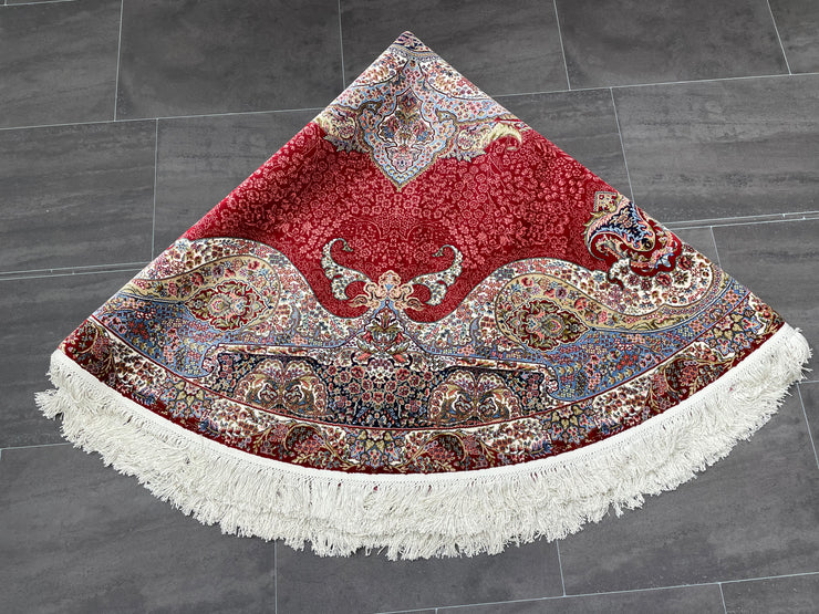 Medalion Design Round Silk Rug, Red Rug, 100% Bamboo Silk Carpet, Size: Ft: 6.6 x 6.6 Feet ( 200X200 Cm ) - Oriental Silk Rugs