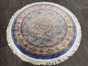 Turkish Carpet, Blue Rug, 100% Bamboo Silk Carpet, Size: Ft: 4.9 x 4.9 Feet ( 150X150 Cm ) - Oriental Silk Rugs