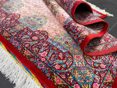 Oriental Silk Rug, Orange & Red Rug, 100% Bamboo Silk Carpet, Size: Ft: 3.3 x 4.9 Feet ( 100X150 Cm ) - Oriental Silk Rugs