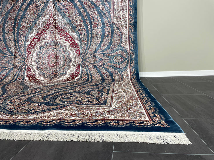 Traditional Turkish Carpet, Navy Blue Rug, 100% Bamboo Silk Carpet, Size: Ft: 8.2 x 11.5 Feet ( 240X340 Cm ) - Oriental Silk Rugs
