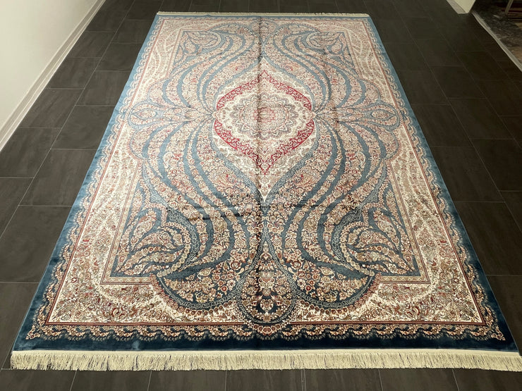 Traditional Turkish Carpet, Navy Blue Rug, 100% Bamboo Silk Carpet, Size: Ft: 8.2 x 11.5 Feet ( 240X340 Cm ) - Oriental Silk Rugs
