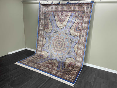 Ghome Design Silk Rug, Blue Rug, 100% Bamboo Silk Carpet, Size: Ft: 6.6 x 9.8 Feet ( 200X290 Cm ) - Oriental Silk Rugs