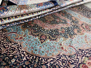 Traditional Silk Rug, Navy Rug, 100% Bamboo Silk Carpet, Size: Ft: 9.8 x 13.1 Feet ( 300X400 Cm ) - Oriental Silk Rugs