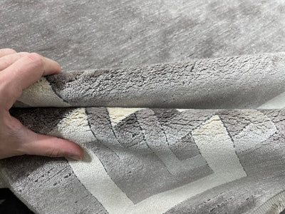 Geometric Modern Rug, Grey Rug, %60 Bamboo %40 Acrylic, Size: Ft: 5.2 x 7.5 Feet ( 160X230 Cm ) - Oriental Silk Rugs