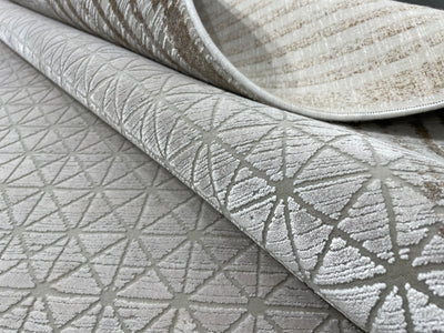 Turkish Carpet, Cream & Gold Rug, %60 Bamboo %40 Acrylic, Size: Ft: 5.2 x 7.5 Feet ( 160X230 Cm ) - Oriental Silk Rugs