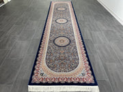 Traditional Runner Silk Rug, Navy Blue Rug, 100% Bamboo Silk Carpet, Size: Ft: 3.3 x 13.1 Feet ( 100X400 Cm ) - Oriental Silk Rugs
