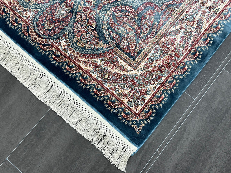 Turkish Runner Silk Rug, Navy Rug, 100% Bamboo Silk Carpet, Size: Ft: 3.3 x 13.1 Feet ( 100X400 Cm ) - Oriental Silk Rugs