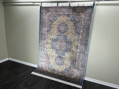 Classic Design Silk Rug, Colourful Rug, 100% Bamboo Silk Carpet, Size: Ft: 4.9 x 7.4 Feet ( 150X225 Cm ) - Oriental Silk Rugs