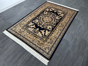 Angel Patterned Silk Rug, Navy & Gold Rug, 100% Bamboo Silk Carpet, Size: Ft: 4.9 x 7.4 Feet ( 150X225 Cm ) - Oriental Silk Rugs