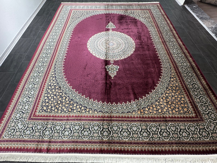 Medallion Patterned Silk Rug, Red Rug, 100% Bamboo Silk Carpet, Size: Ft: 9.8 x 13.1 Feet ( 300X400 Cm ) - Oriental Silk Rugs