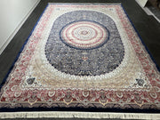 Traditional Silk Rug, Navy Blue Rug, 100% Bamboo Silk Carpet, Size: Ft: 9.8 x 13.1 Feet ( 300X400 Cm ) - Oriental Silk Rugs