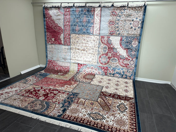 Patcwork Design Rug, Colourful Rug, 100% Bamboo Silk Carpet, Size: Ft: 9.8 x 13.1 Feet ( 300X400 Cm ) - Oriental Silk Rugs