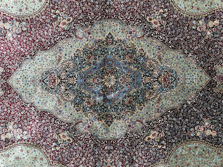 Turkish Classic Design Silk Rug, Area Silk Rug, Red and Blue Rug, 100% Bamboo Silk Carpet, Size: Ft: 4.9 x 7.5 ( 150X230 Cm ) - Oriental Silk Rugs
