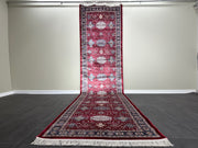 Ethnic Design Silk Rug, Red Carpet, 100% Bamboo Silk Carpet, Size: Ft: 3.3 x 13.1 Feet ( 100X400 Cm )
