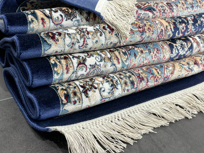 Medalion Design Silk Rug, Navy Rug, 100% Bamboo Silk, Size 3.9 x 5.9 Feet ( 120X180 Cm ) - Oriental Silk Rugs