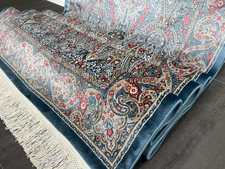 Turkish Silk Rug, Navy Rug, 100% Bamboo Silk Carpet, Size: Ft: 3.3 x 13.1 Feet ( 100X400 Cm ) - Oriental Silk Rugs