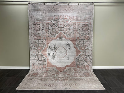 Mamluk Design Rug, Grey & Pink Rug, %60 Bamboo %40 Acrylic, Size: Ft: 6.6 x 9.5 Feet ( 200X290 Cm ) - Oriental Silk Rugs