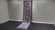 Classic Design Runner Silk Rug, Navy Blue Rug, 100% Bamboo Silk Carpet, Size: Ft: 2.6 x 9.8 Feet ( 80X300 Cm )
