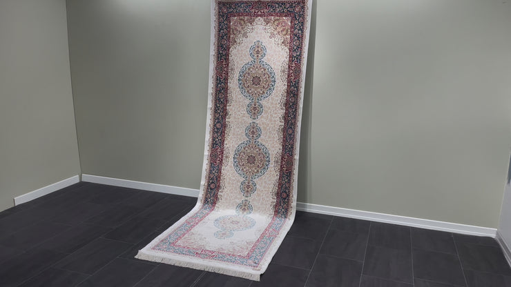 Classic Design Rug, Cream Rug, 100% Bamboo Silk Carpet, Size: Ft: 3.3 x 9.8 Feet ( 100X300 Cm )