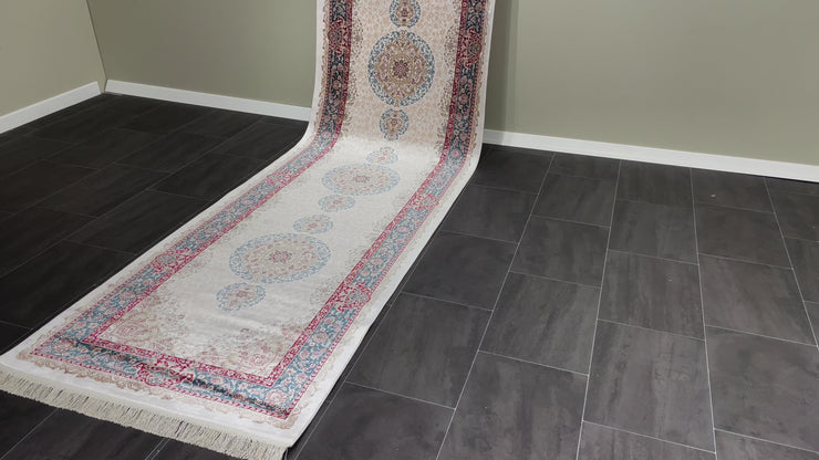 Turkish Carpet, Cream Rug, 100% Bamboo Silk Carpet, Size: Ft: 3.3 x 13.1 Feet ( 100X400 Cm )